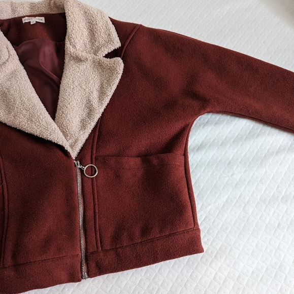 Moon River Maroon Dark Red Burgundy Wool Blend Moto Jacket, size S - Picture 5 of 9